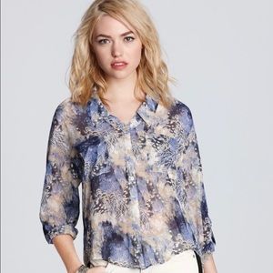 FREE PEOPLE Peacock Feather Print Sheer High Low Blouse Medium